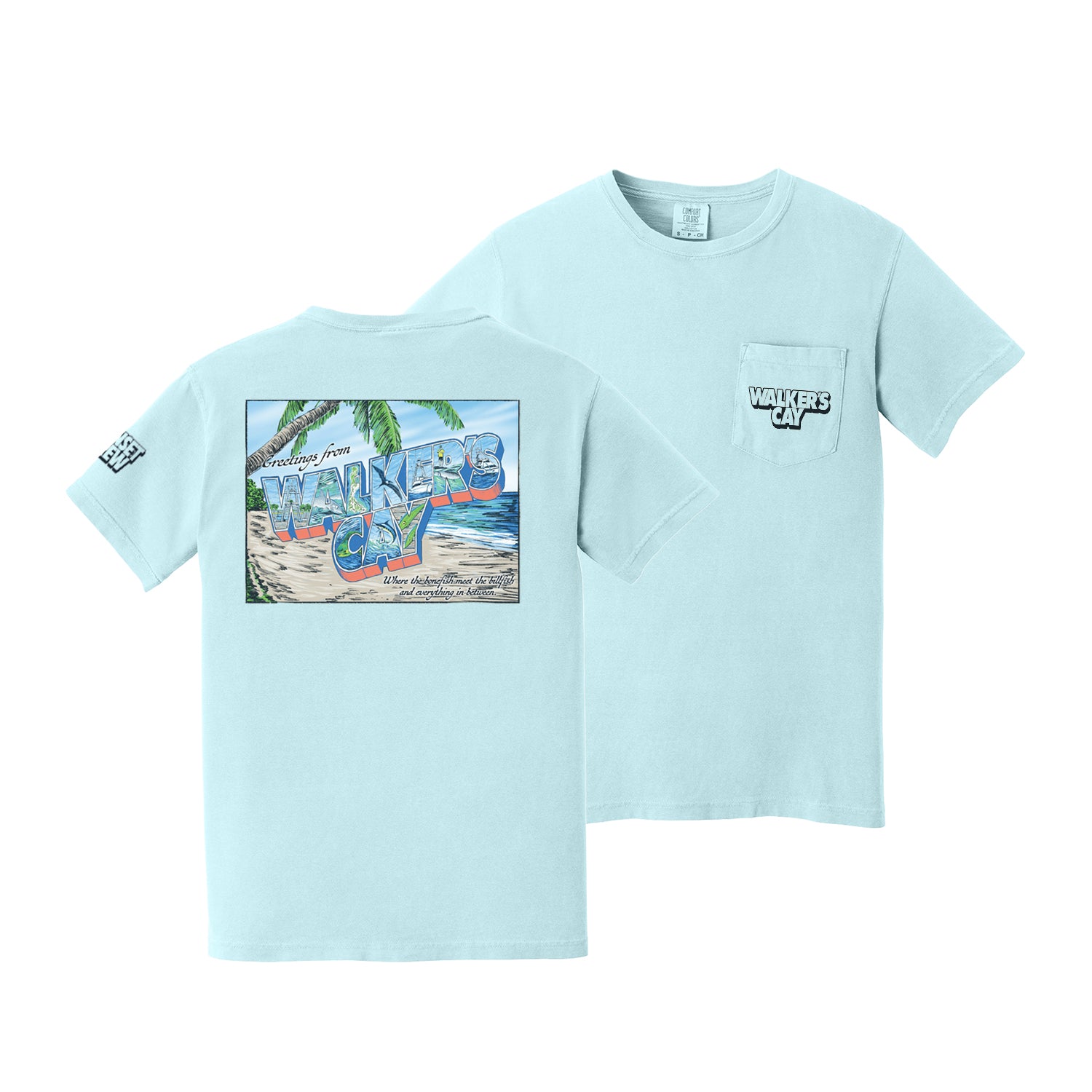 "Greetings from Walker's Cay" Sunset Crew Pocket-T