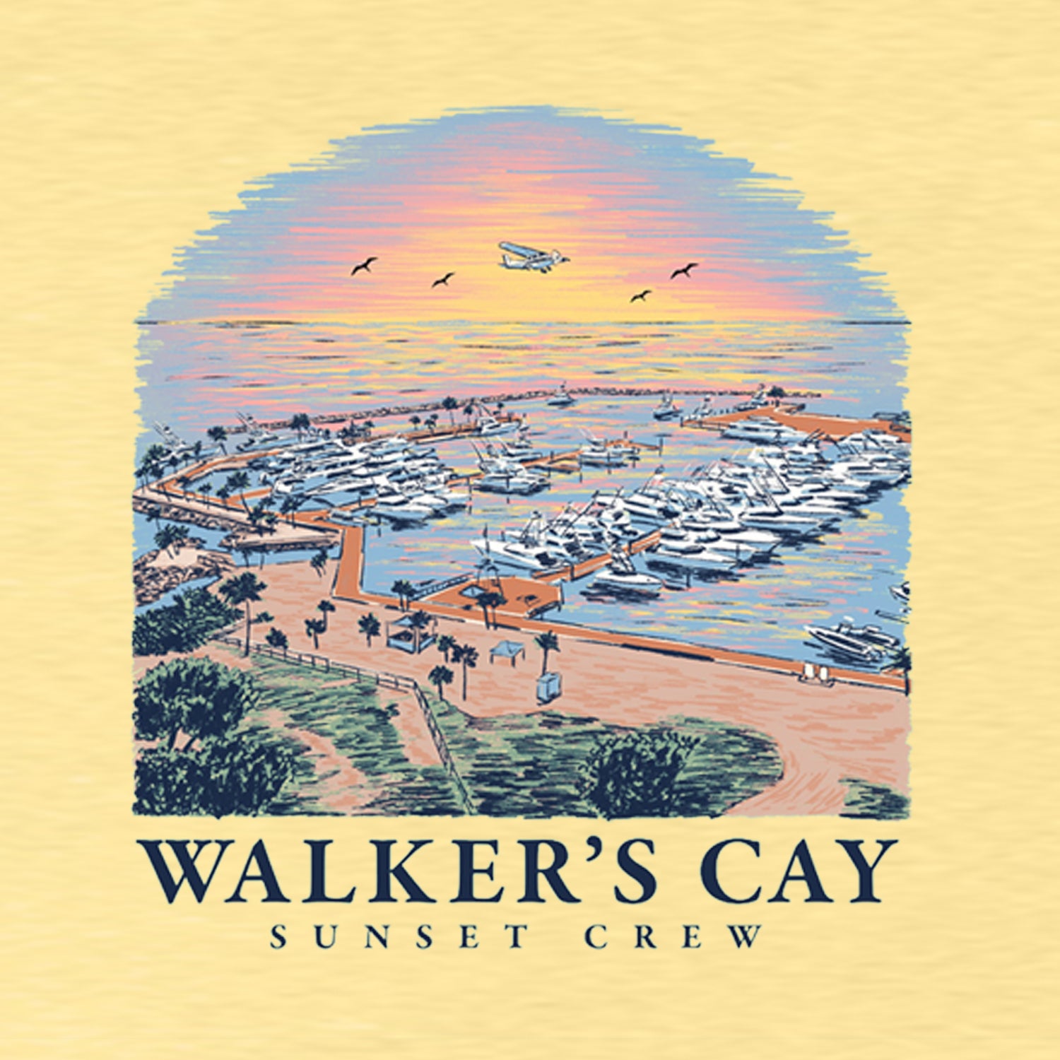"Walker's Cay Marina Sunset" Sunset Crew Pocket-T